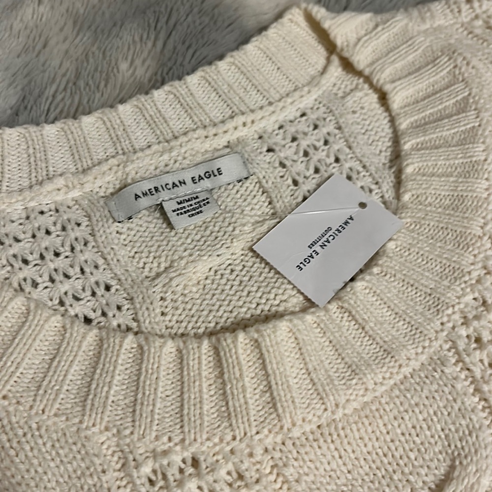 NWT.  American Eagle - Cream Sweater with Green Trim - Size: Medium - Picture 4 of 8